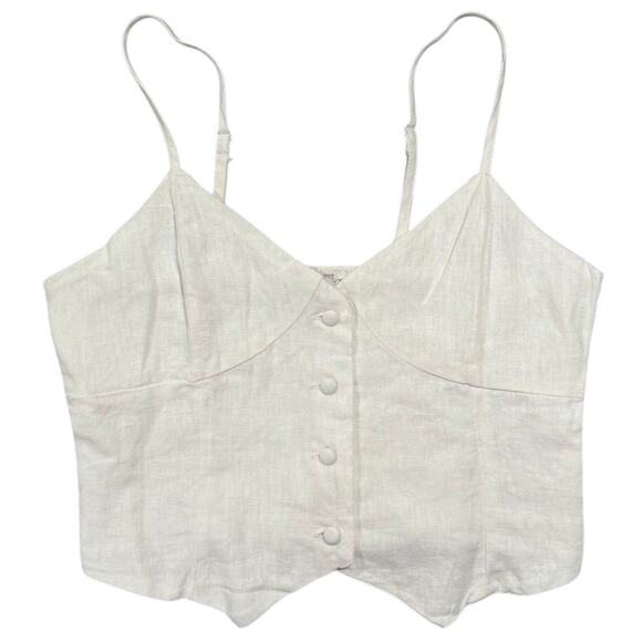 NWT Love Tree Crop Top Linen Boho Minimalist Cottage Coastal Button White Large - Picture 1 of 5